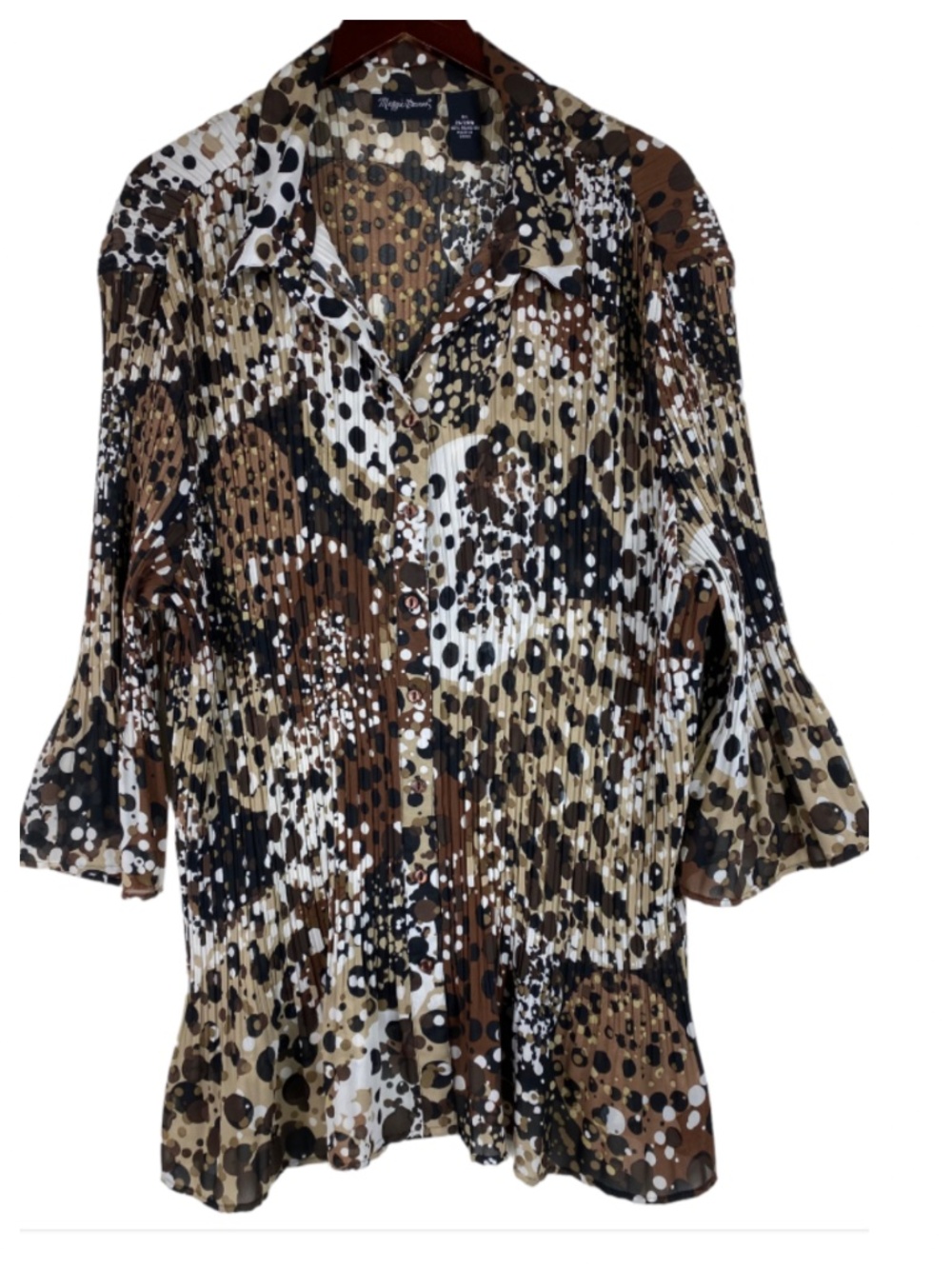 Maggie Barnes Catherines 3X 4X 26 28 Top Shirt Blouse Polka Dot Crinkle Stretch